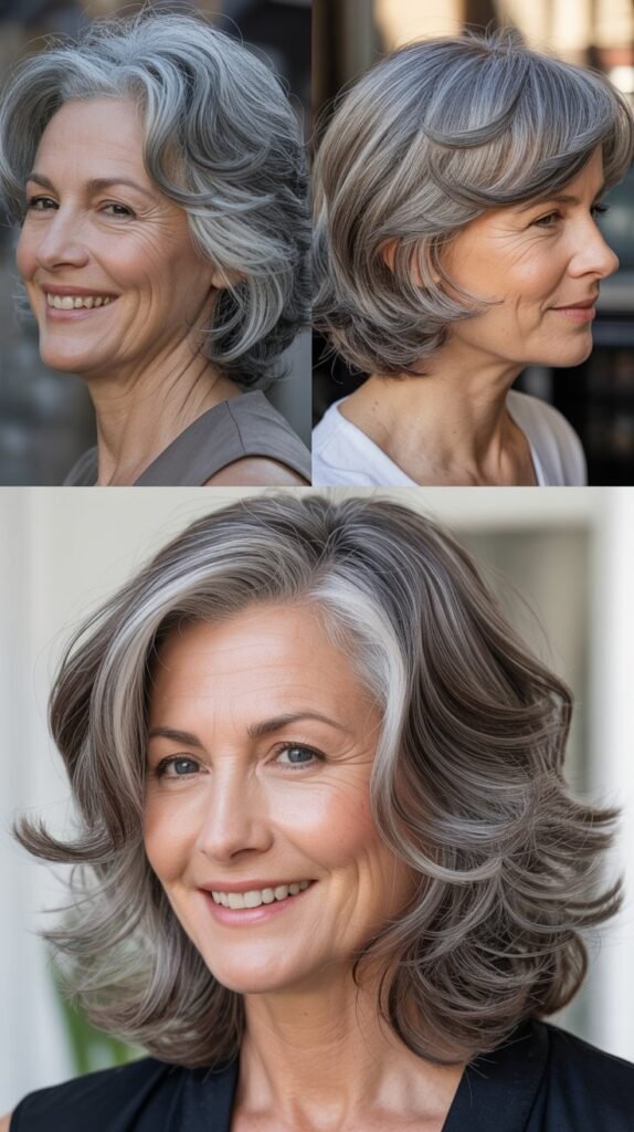 Layered Gray Hair with Bounce