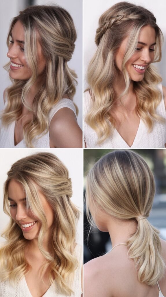  Blonde Balayage Half Up Half Down