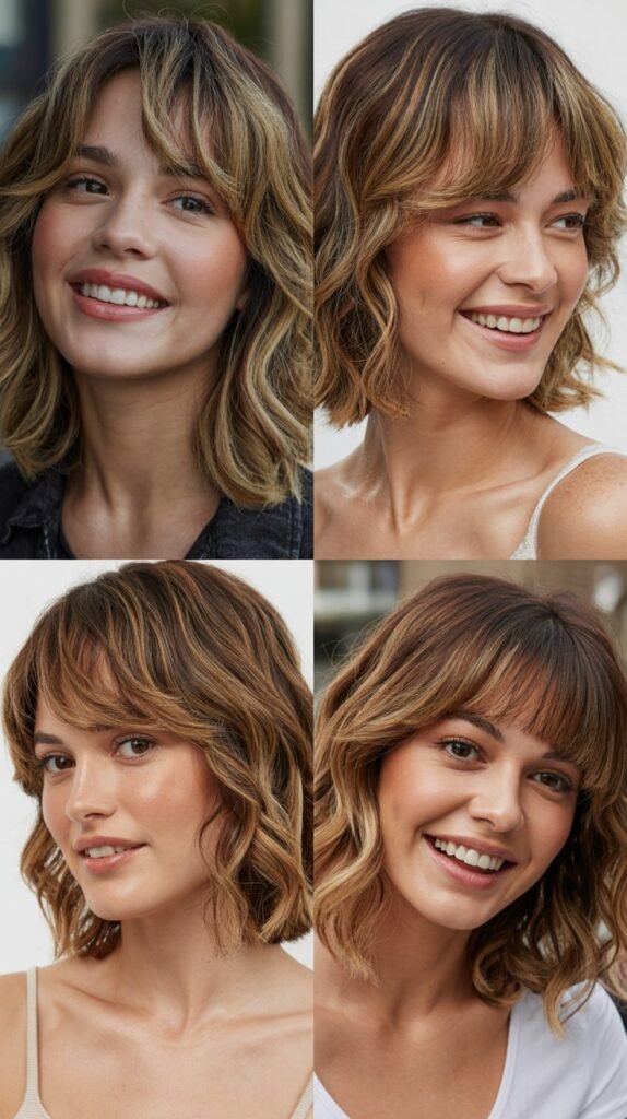 Textured Baby Bangs with Balayage Highlights