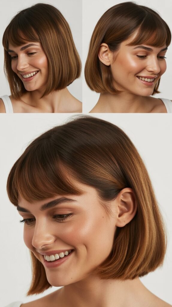 Sleek Shoulder Bob With Baby Curtain Bangs