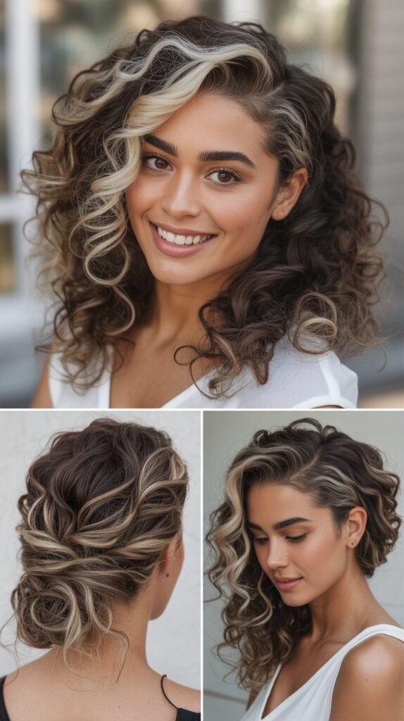 Platinum Blonde Highlights on Dark Brown Curls