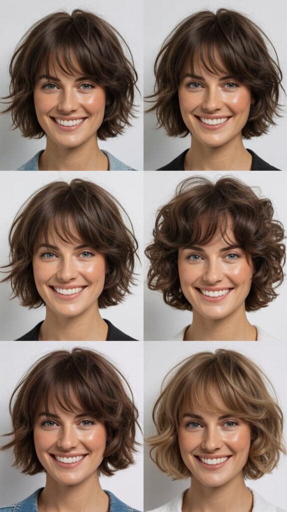 . Textured Shaggy Bob with Wispy Long Bangs