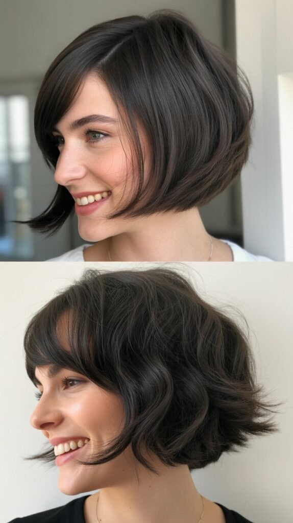Asymmetrical French Bob with Side-Swept Fringe