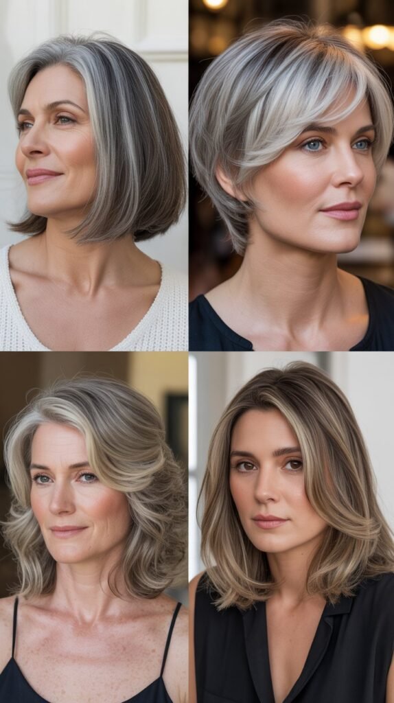 Gray Blending with Face-Framing Highlights