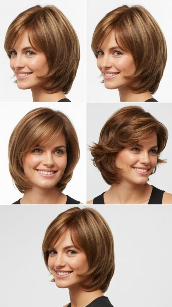 . Layered Angled Bob With Long Feathered Bangs