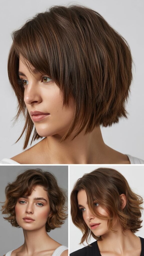 Edgy Layered Bob with Asymmetrical Bangs