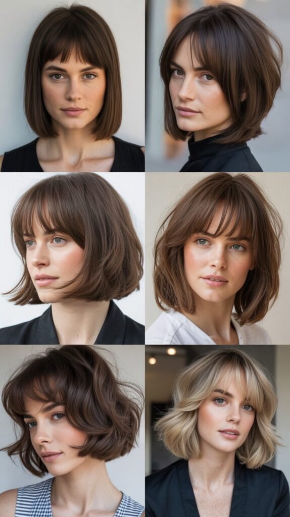 Layered Bob with Root Shadow and Full Bangs