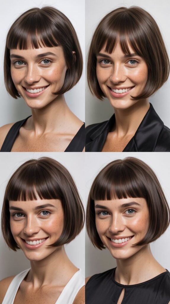 Sleek Angled Bob With Baby Bangs Transition
