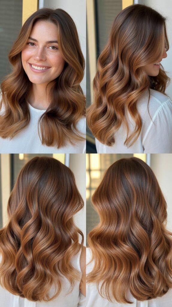 Cinnamon Brown Balayage for Wavy Hair