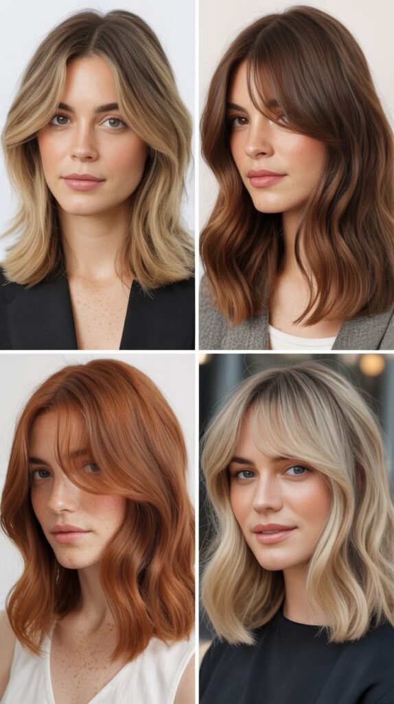 Polished Lob with Curtain Bangs