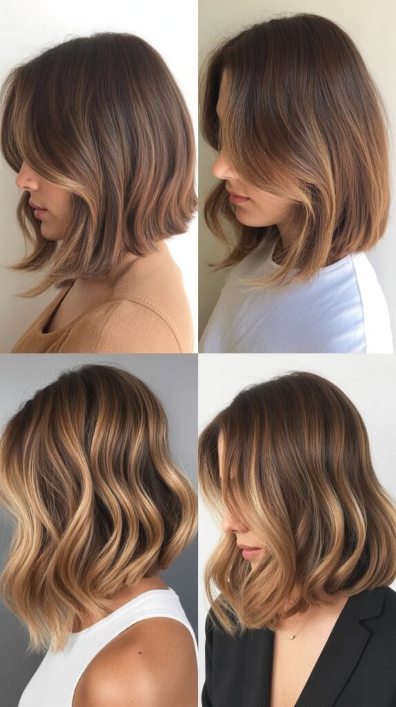Classic Balayage Bob With Caramel Highlights