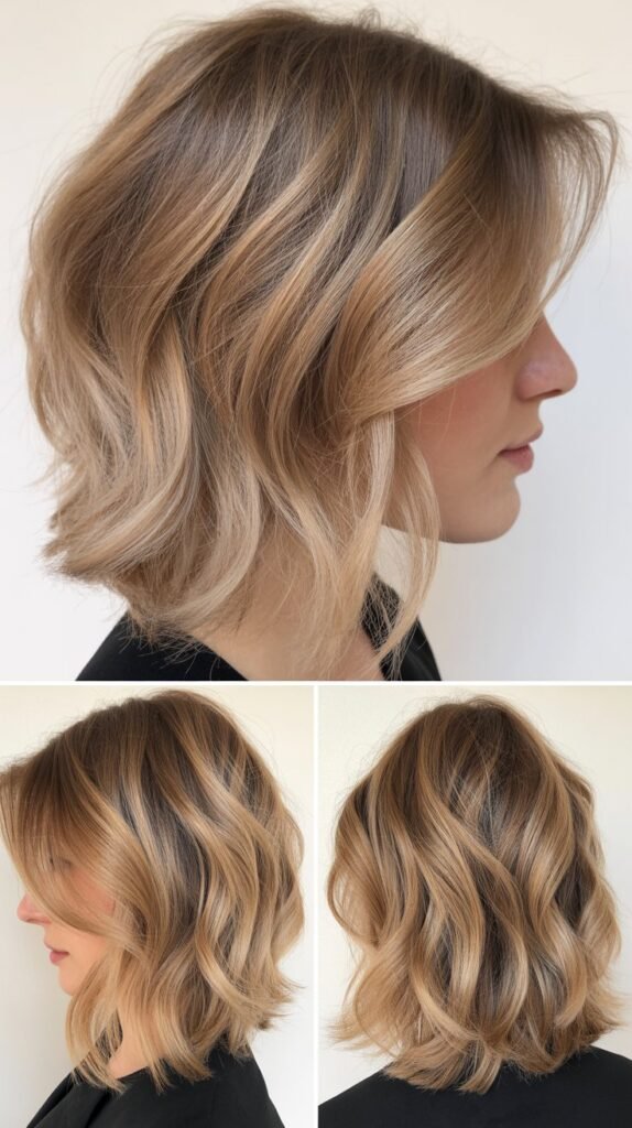  Wispy Lob With Champagne Balayage