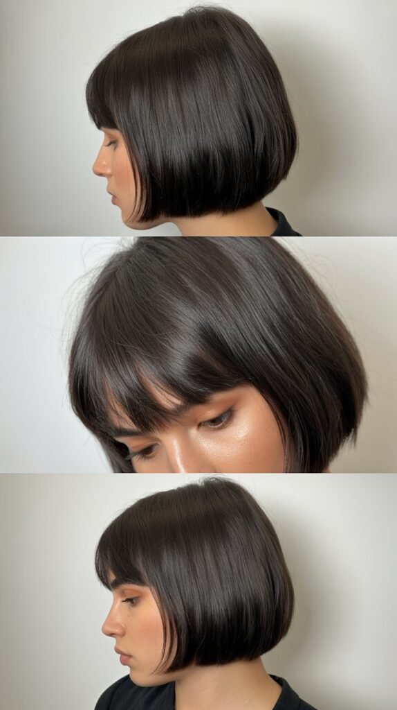 Blunt Cut Lob with Feathered Curtain Bangs