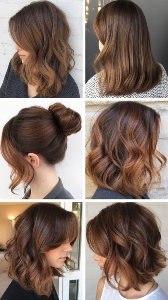 Caramel Highlights in Layered Brown Hair