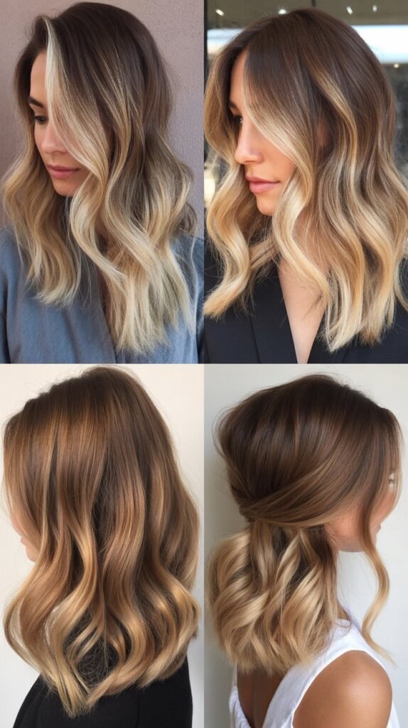 Blonde Balayage with Deep Brown Roots