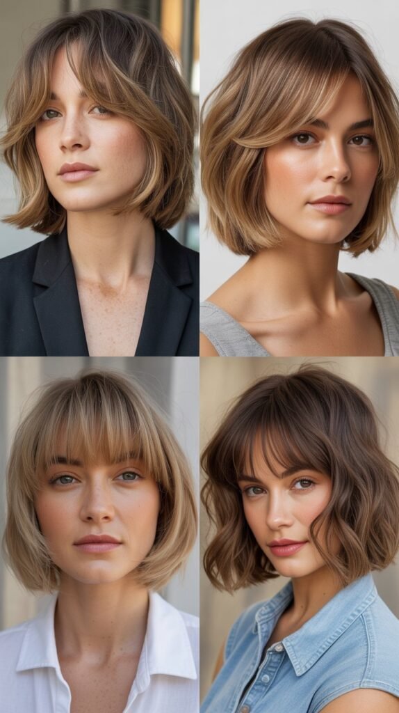 Layered Bob with Face-Framing Highlights and Bangs