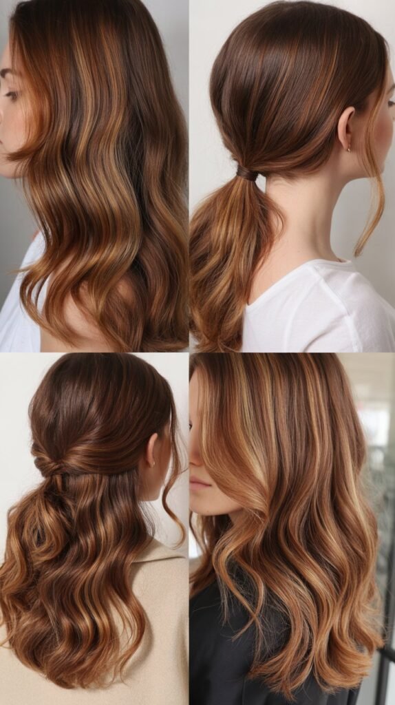 Caramel Highlights on Auburn Brown Base