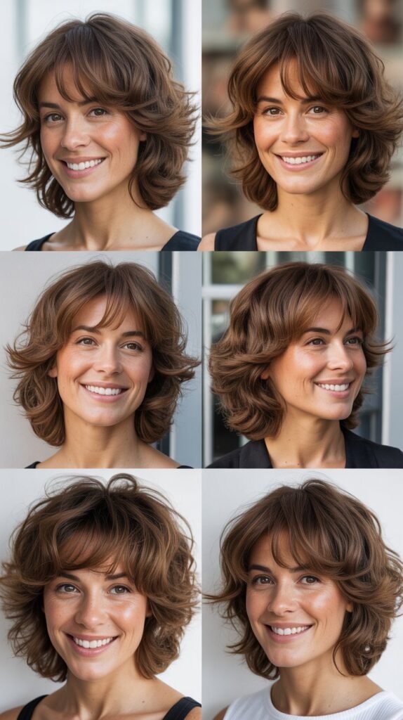  Angled Layers with Curtain Bangs and Ash Blonde