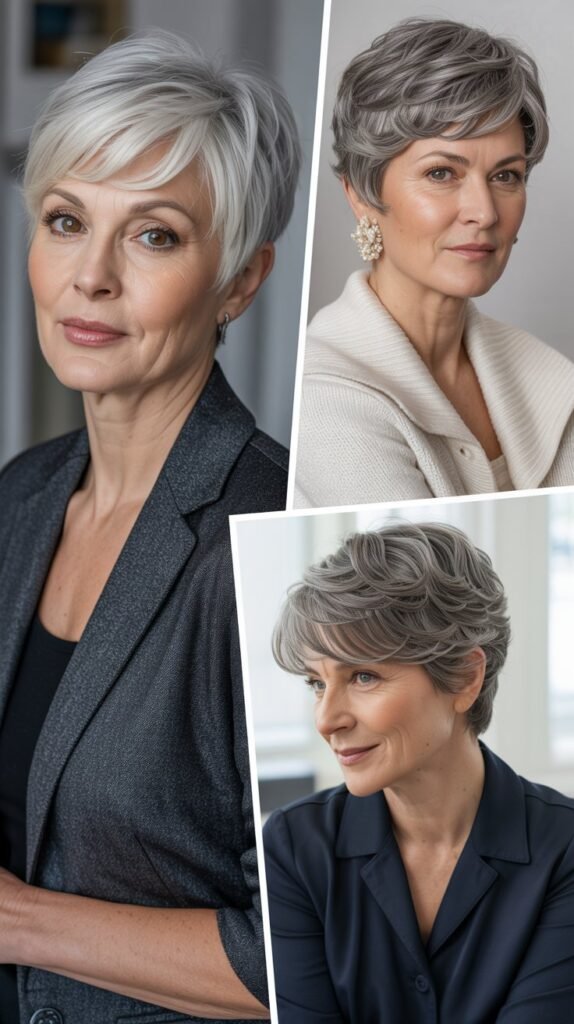 4. Silver Pixie with Longer Bangs