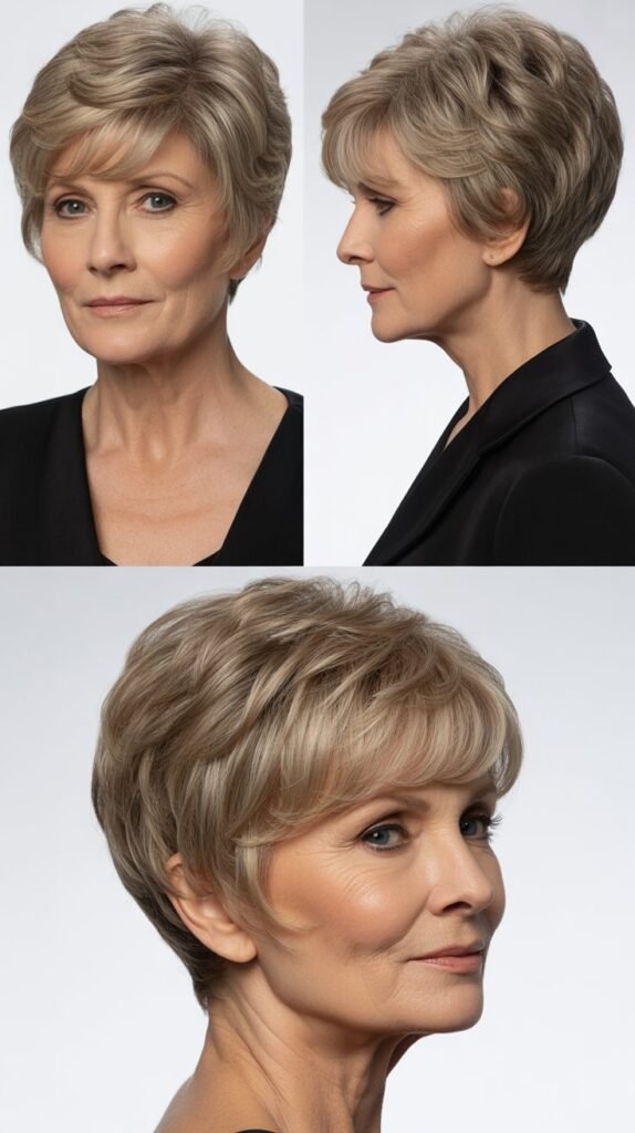 Soft Feathered Bangs with Pixie Cut