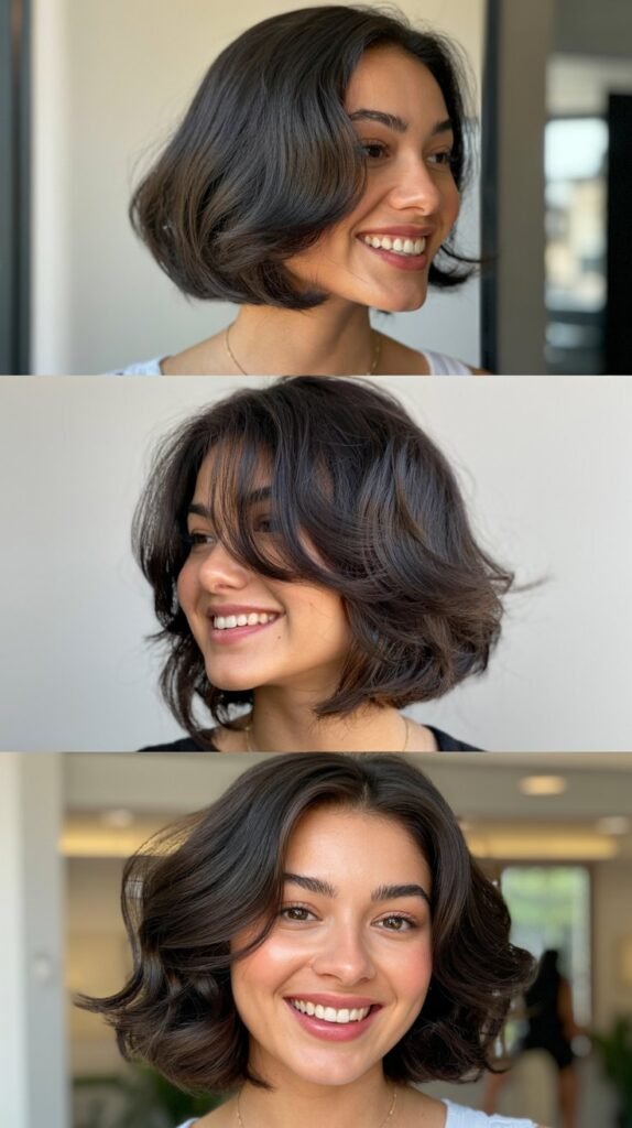Asymmetrical Medium Bob with Side-Swept Curtain Bangs