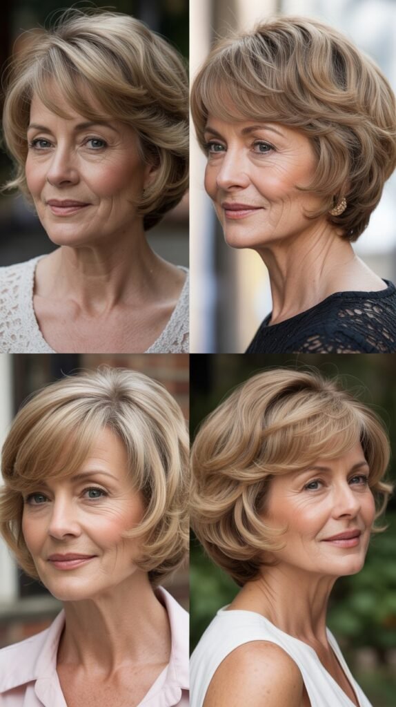 33. Feathered Bob with Side-Swept Bangs