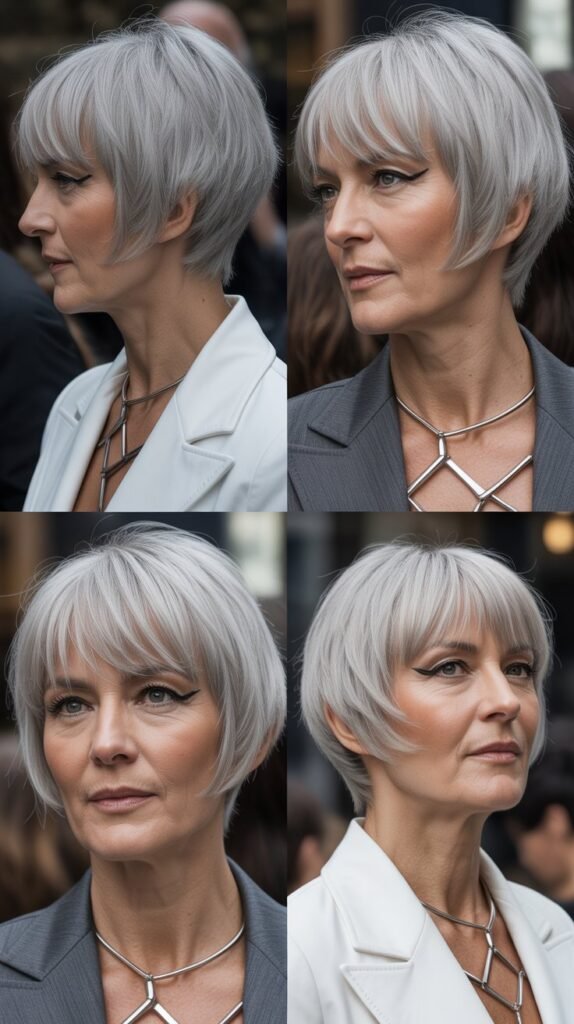  Choppy Lob with Straight Bangs