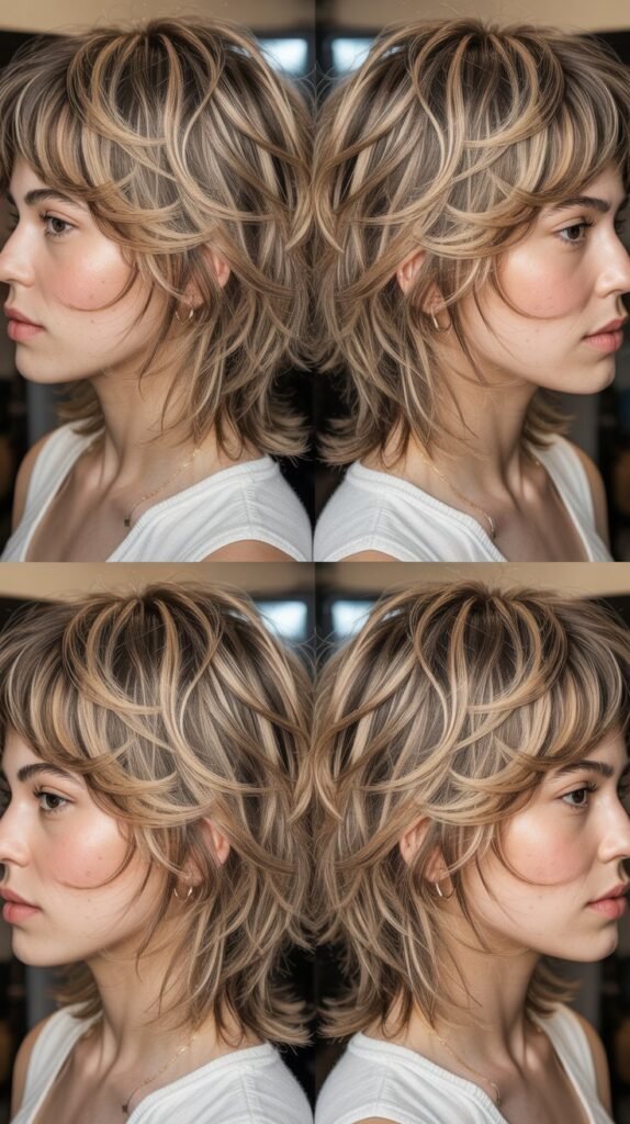 Medium Shag With Wispy Bangs and Highlights