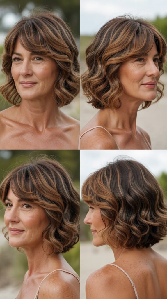Wavy Lob with Curtain Bangs