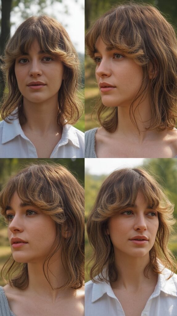  Natural Medium Hair with Air-Dried Curtain Bangs