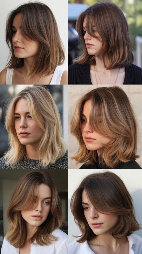 Medium Textured Lob With Wispy Curtain Bangs