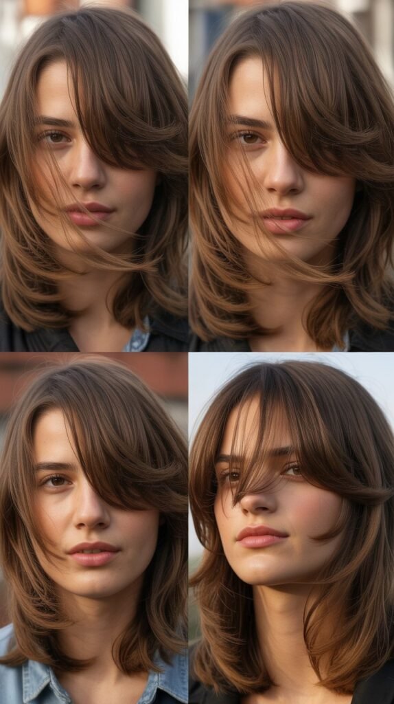 19. Long Layers With Peek-A-Boo Bangs