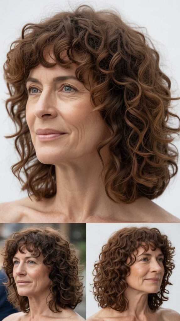  Shoulder-Length Curls with Curly Bangs