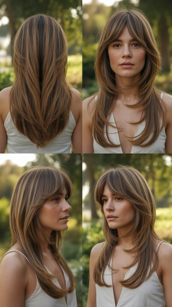 Curtain Bangs with Long V-Cut Layers