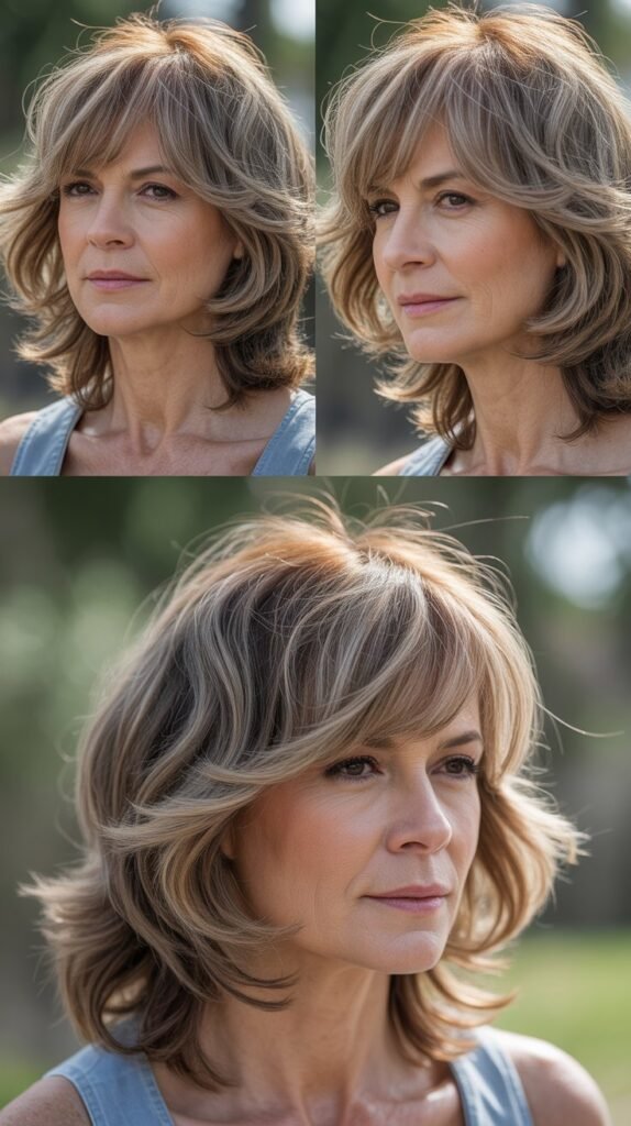 Wispy Curtain Bangs with Shaggy Layers