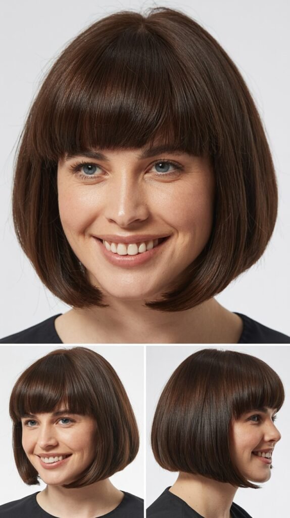 Chin-Length Bob with Blunt Heavy Bangs