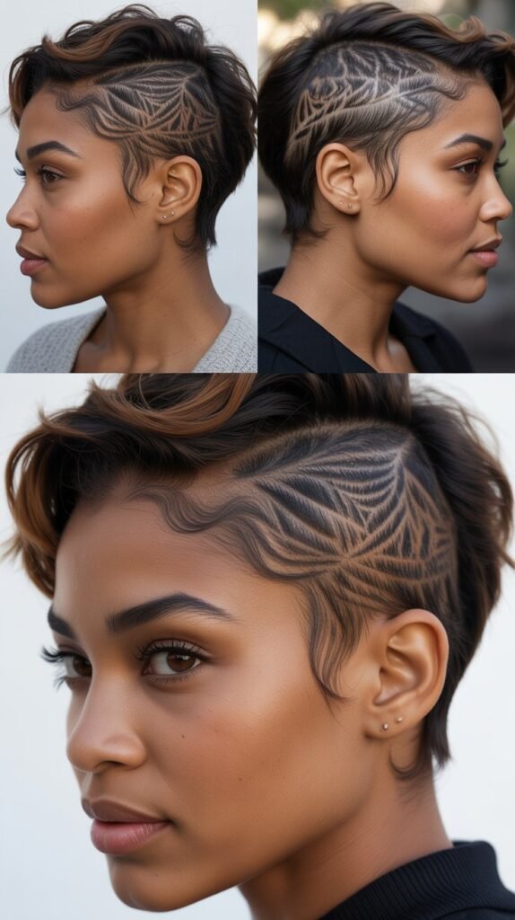 18. Pixie Cut with Hair Tattoos