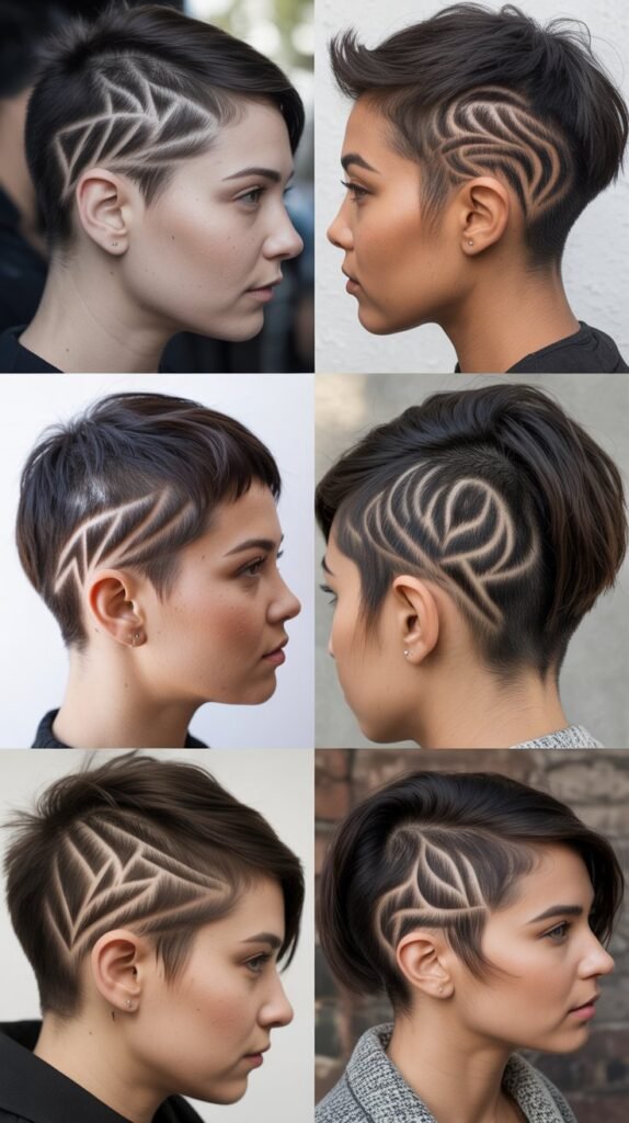 15. Pixie with Shaved Designs on Sides