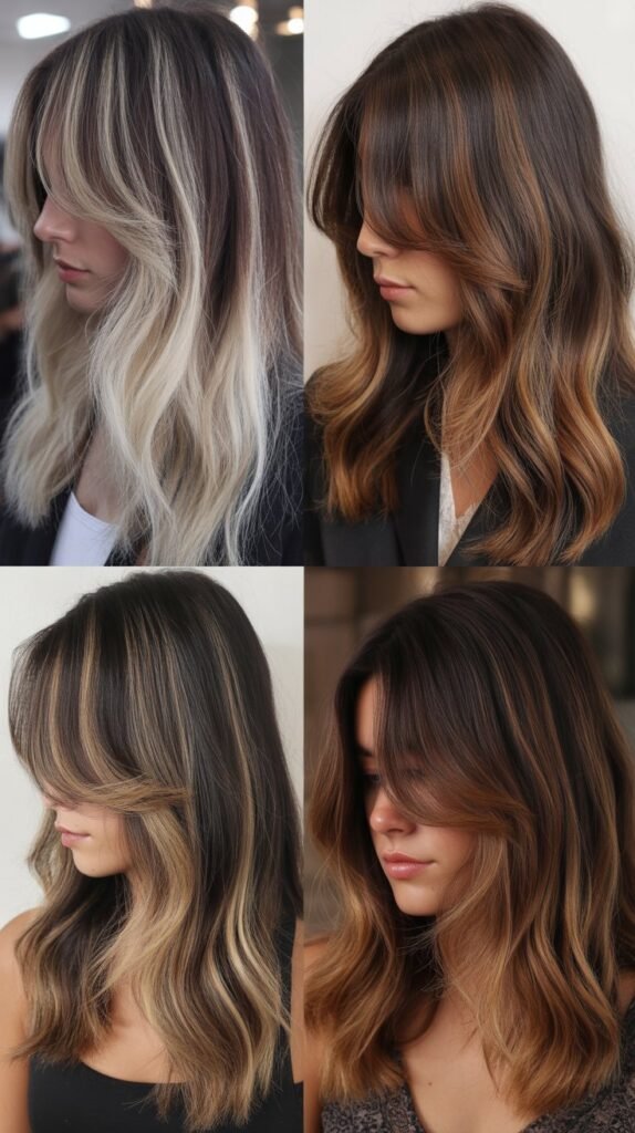  Medium Hair With Curtain Bangs and Root Shadow