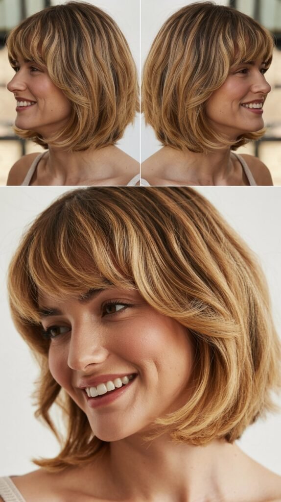 Layered Bob with Soft Curtain Bangs