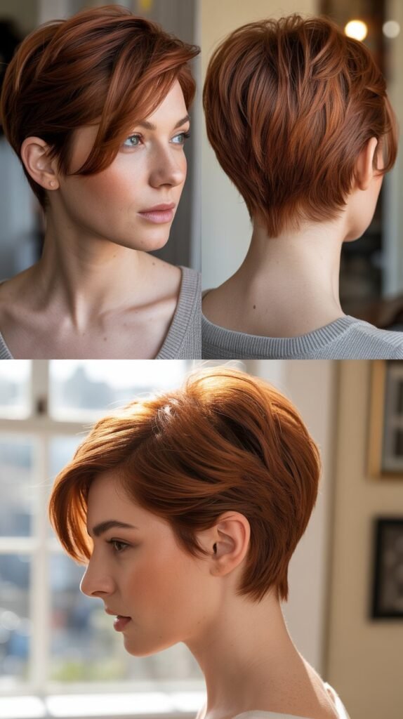 Side-Swept Pixie With Copper Highlights