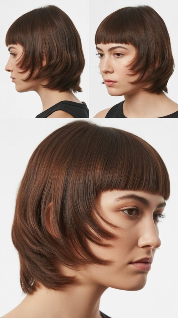 3. Face-Framing Layers With Blunt Bangs