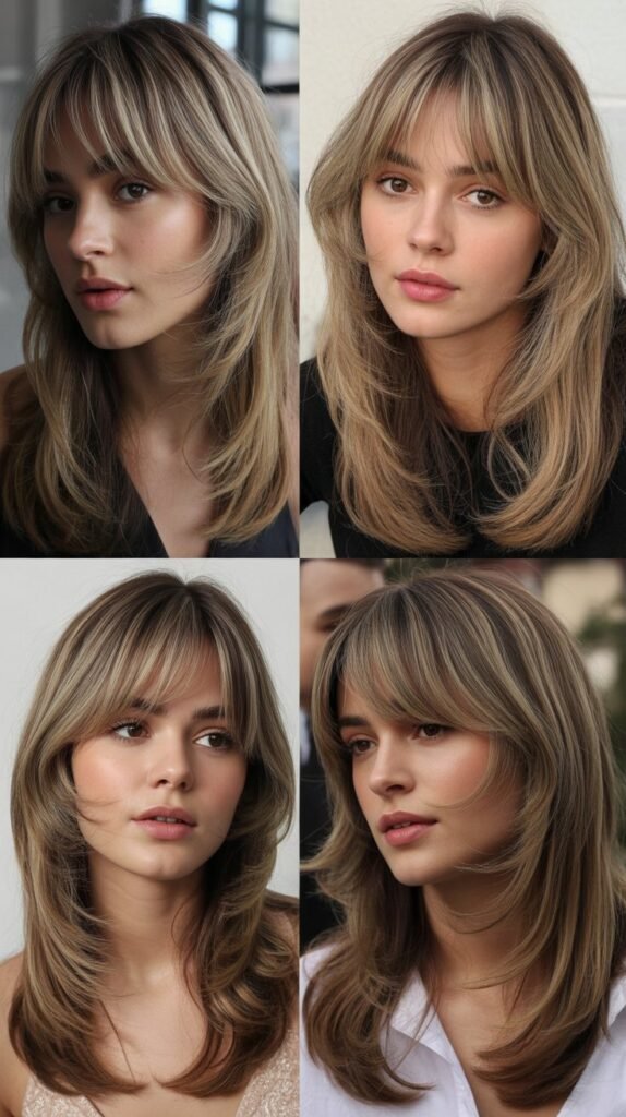 Layered Hair with Baby Curtain Bangs