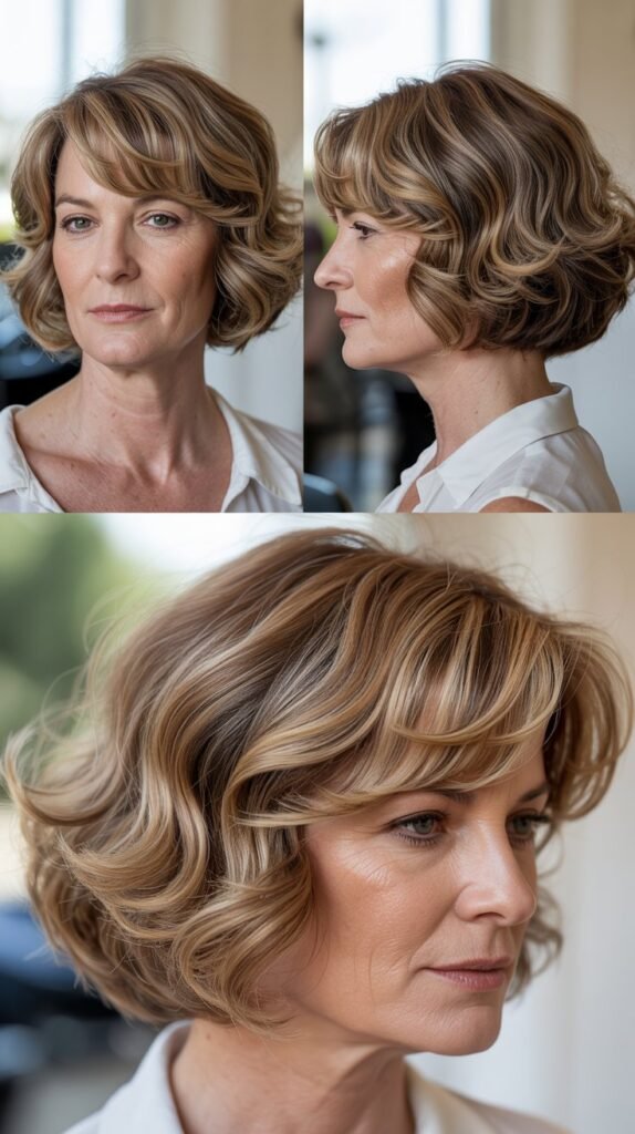 Wavy Layered Bob with Long Side Bangs