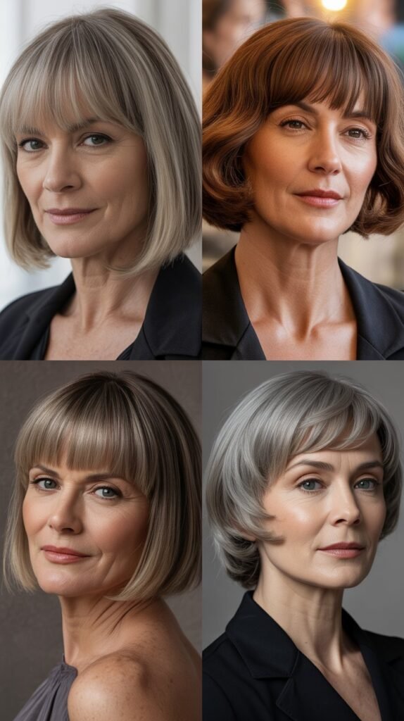 Heavy Bangs with Sleek Midi Length