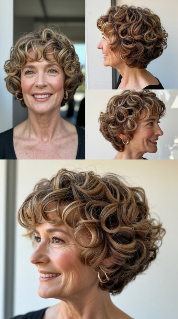 Curly Layered Bob with Short Bangs