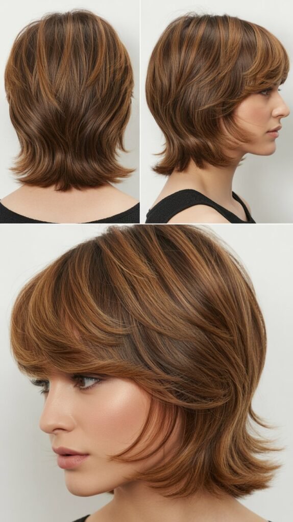 14. Stacked Layers With Wispy Bangs