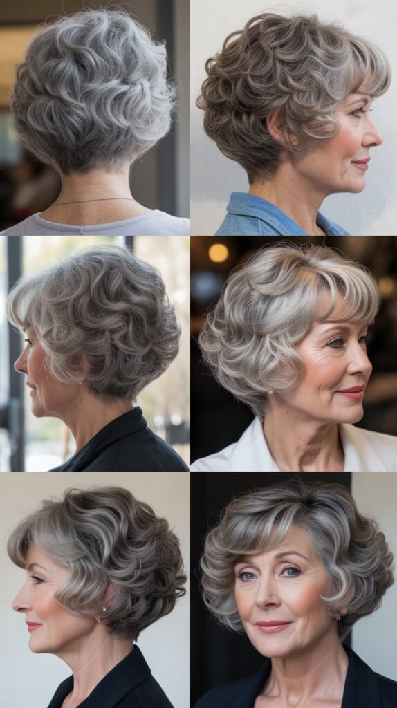 Stacked Curly Bob with Short Nape