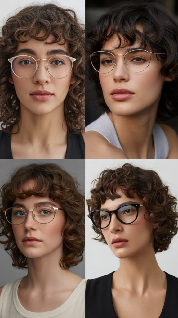  Rounded Bangs with Medium Curly Hair