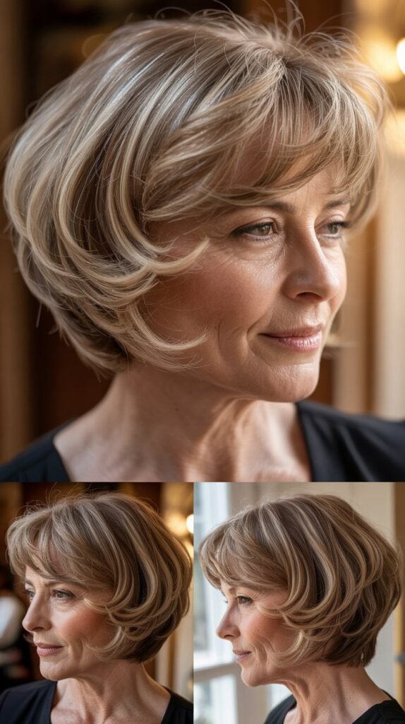  Layered Bob with Feathered Side-Swept Bangs